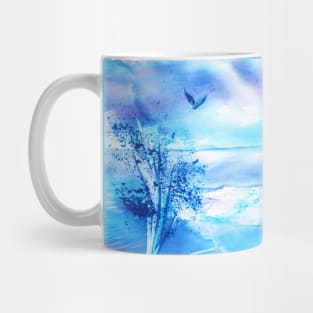 Evening blue landscape. Encaustic, art decoration, sketch Mug